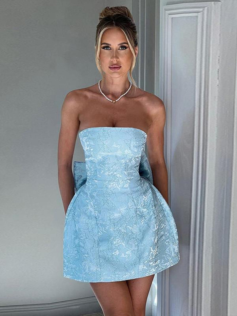 Women'S Big Bow Decord Lace Tube Dress, Elegant a Line Short Strapless Dress for Birthday Dating, Christmas Holiday Party, Elegant Dress, New Year Eve, New Years 2024 Trend