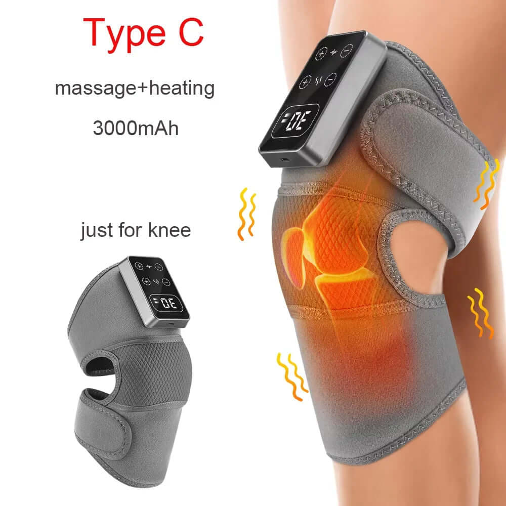 Type C electric heated knee massager with massage and heating functions, 3000mAh battery for pain relief and comfort.