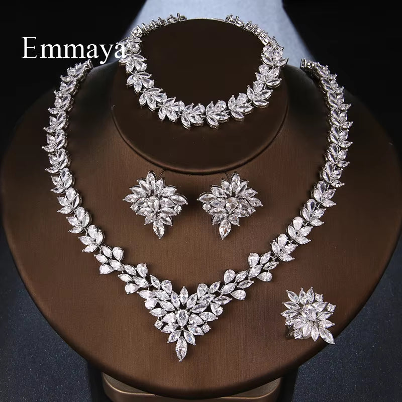 Emmaya Luxury Style Flower Shape Fascinating Design Four-Piece Set Fashion Necklace for Female Brilliant Jewelry Party Dress-Up