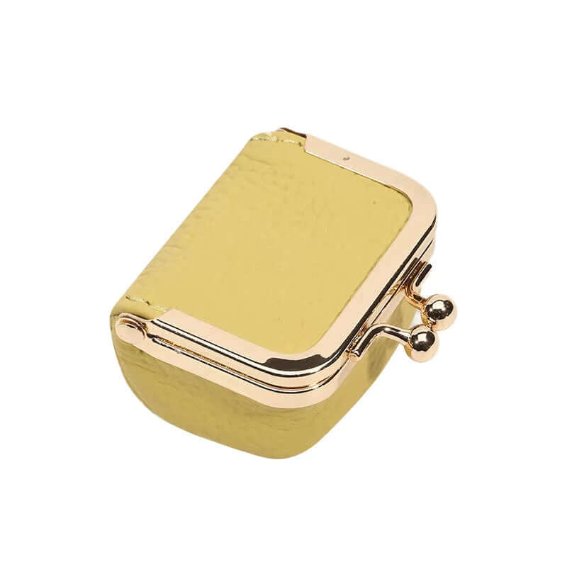 Gold PU leather mini kiss lock wallet for jewelry, coins, rings, and earrings storage