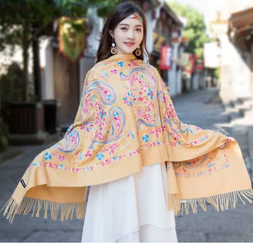 New Arrival Shawl Women Embroider Flower Scarf Pashmina Cashmere Scarf Winter Warm Fine Tassels Scarf Shawl Fashion Shawl Scarve