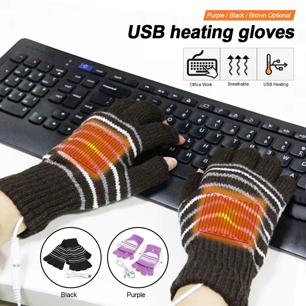 USB Heated Gloves Winter Thermal Hand Warmer Electric Heating Glove for Indoor Office Bike Cycling Glove Safety 5V