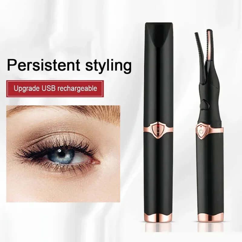 2-in-1 portable heated eyelash curler with USB charging and dual temperature settings for safe curling.