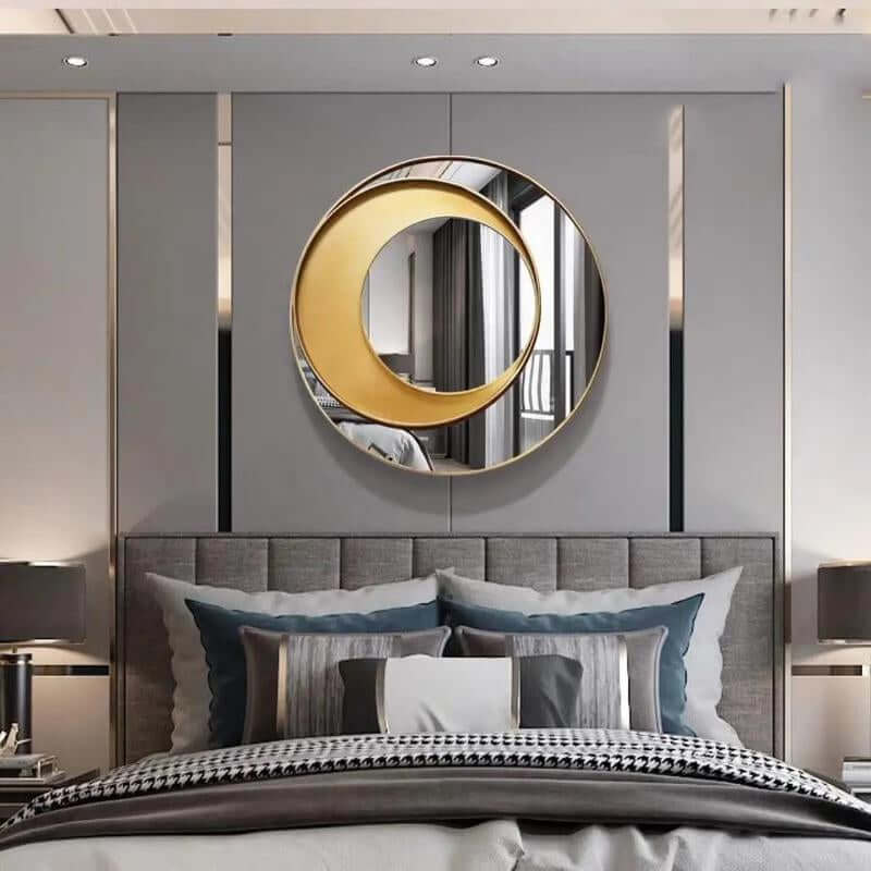 Elegant Creative Geometric Gold round Wall Mirror Modern Accent for Home Decor