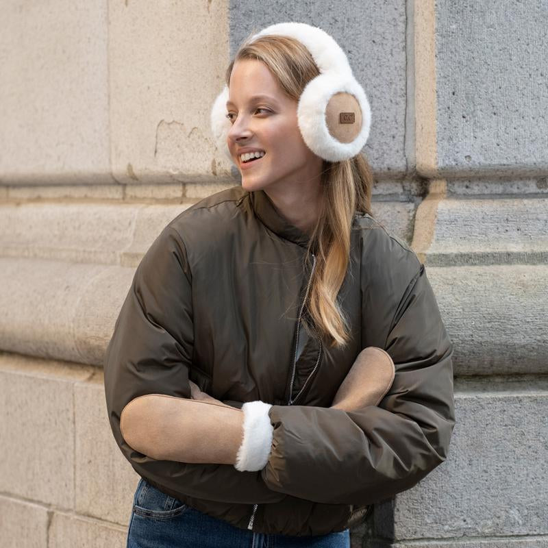 C.C Suede & Faux Fur Earmuff for Women - Warmth Meets Winter Glamour