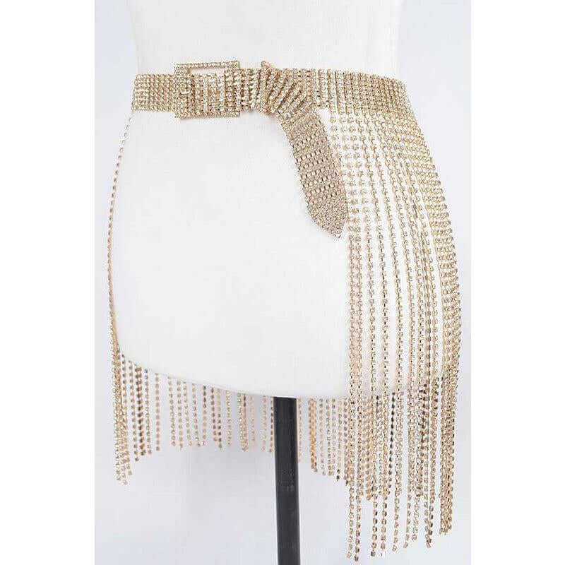 Fringe Rhinestone Buckle Chain Belt