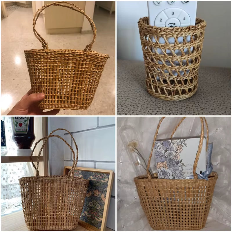 Mini Flower Basket Ins Style Portable Storage Basket for Home Decor Picnic Basket Food Grass Weaving Organizer Photography Props