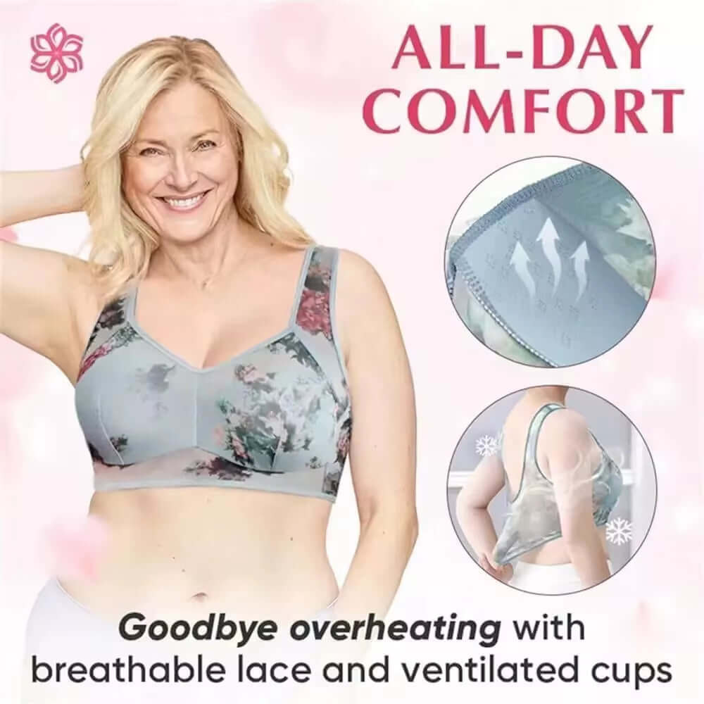 Women Ice Silk Lace Cooling Comfort Bra Buttonless Sexy Push up Bra Seamless Bra Wireless Bralette Underwear Large Size Brasier