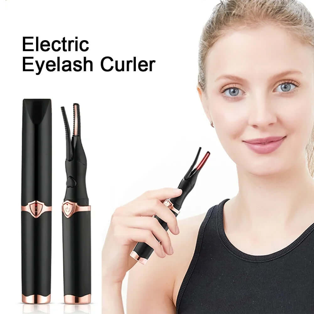 2-in-1 portable heated eyelash curler with USB power, featuring three temperature modes, designed for safe and long-lasting curls.
