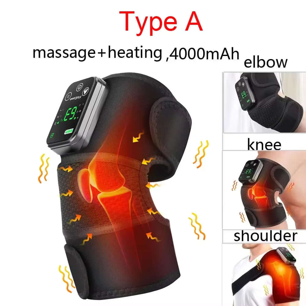 Electric heated massage pad for knee, elbow, shoulder therapy; 3 in 1 heating and vibration relief, 4000mAh.