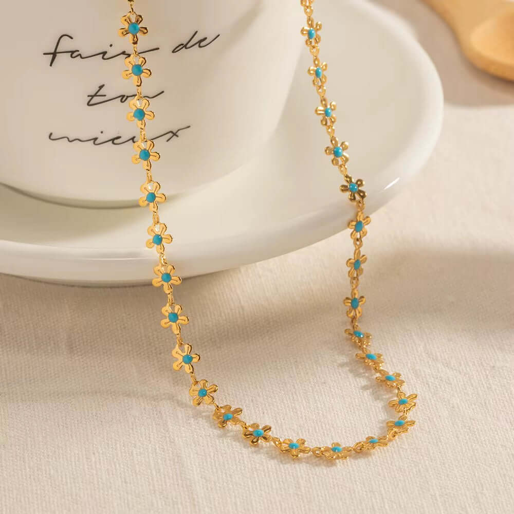 Stainless Steel Bohemia Drip Oil Chic Necklace for Women'S Casual Collar Creative Chain Waterproof Hypoallergenic Jewelry Gift