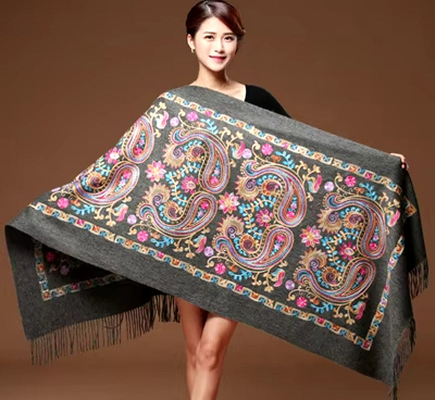 New Arrival Shawl Women Embroider Flower Scarf Pashmina Cashmere Scarf Winter Warm Fine Tassels Scarf Shawl Fashion Shawl Scarve