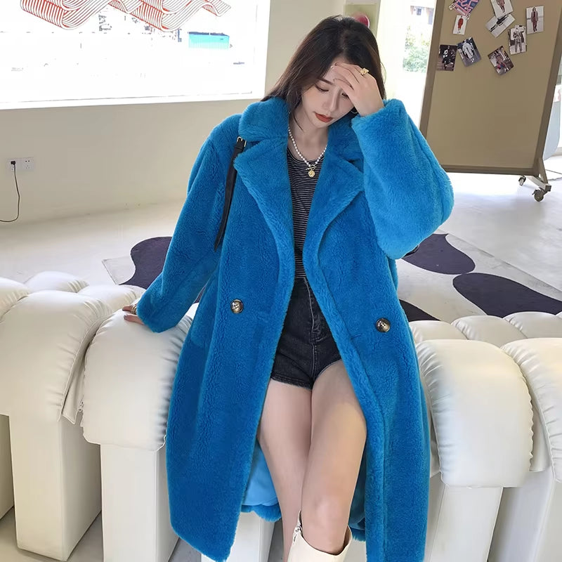 Women'S Coat Teddy Bear Real Fur Coat Women Winter Alpaca Coat Women Wool Coat Loose Coats Warm Thicken Coat Women Classic Coat