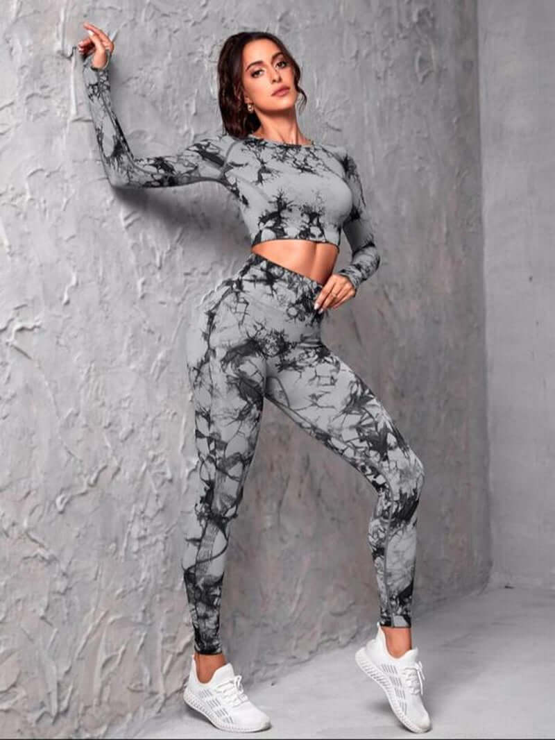 Women'S Tie Dye Print Crop Top & High Waist Leggings Tracksuit Set, Casual Sporty Breathable Comfortable Two-Piece Outfits for Yoga Gym Workout Running, Ladies Fall & Winter Sportswear Valentine'S Day