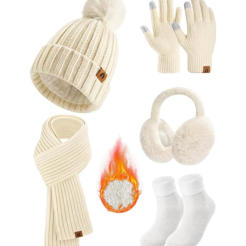 Winter Beanie Hat Scarf Gloves Ear Muffs Socks Sets