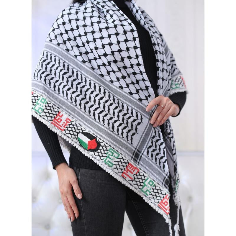 Embroidered Kuffiyeh with Cities of Palestine: Cultural Heritage and Style