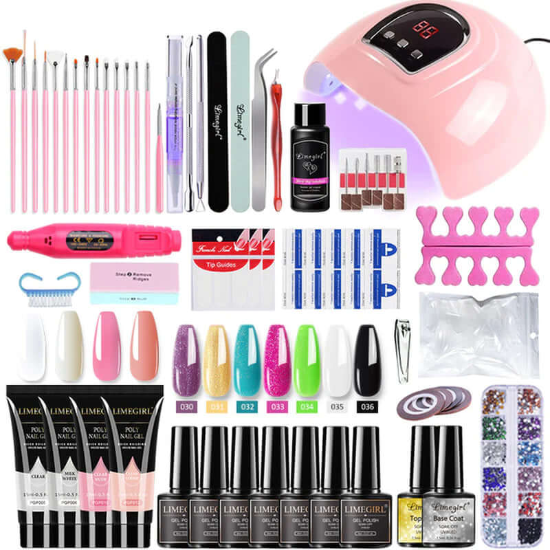 Nail Set with Nail Lamp Nail Dryer Nail Drill Machine Manicure Set Kit Poly Nail Gel Kit Polish Set Soak-Off Nail Art Tools Sets