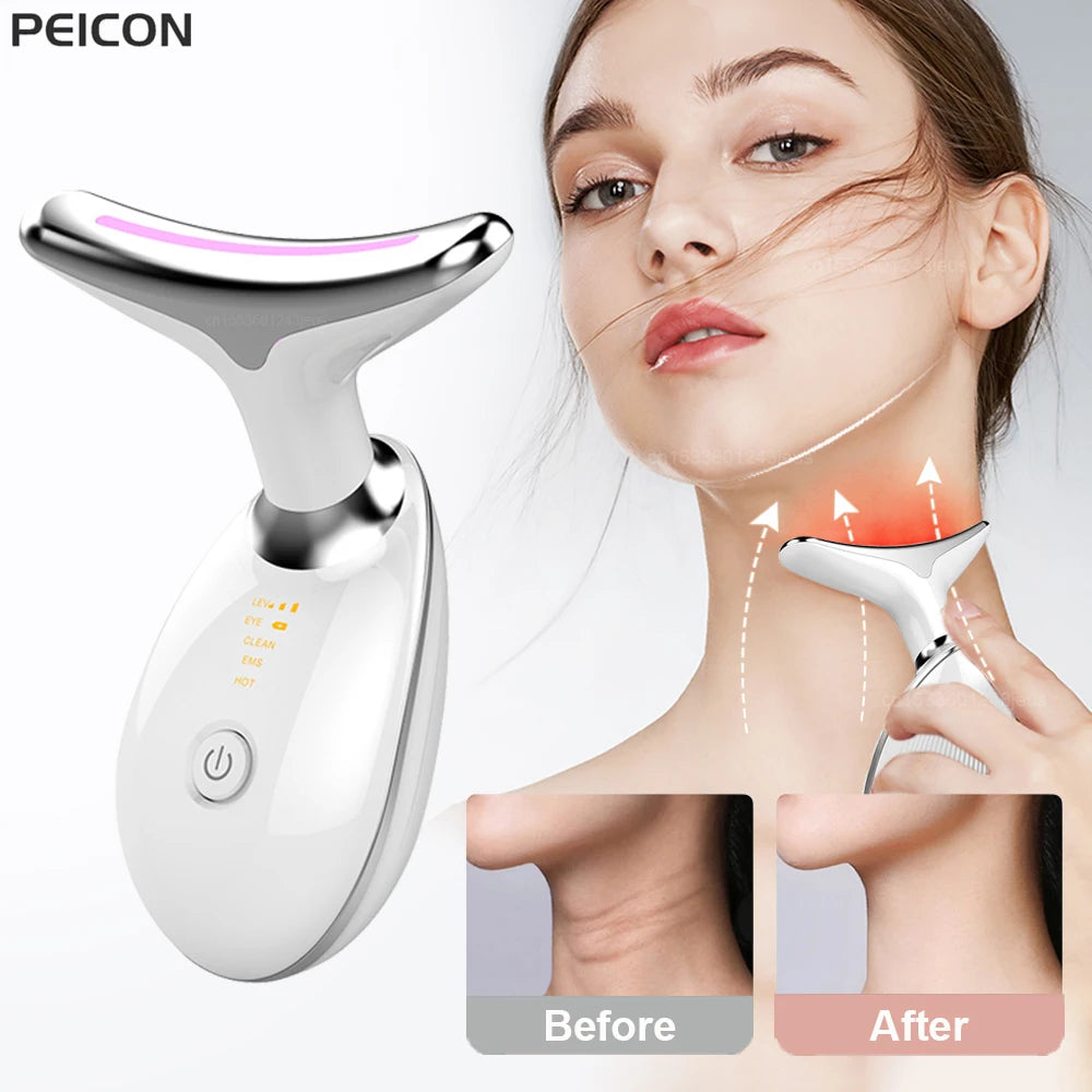 Facial Microcurrent EMS Neck Face Lifting Massager Neck Face Beauty Skin Tighten Device LED Photon Therapy anti Wrinkle Remover