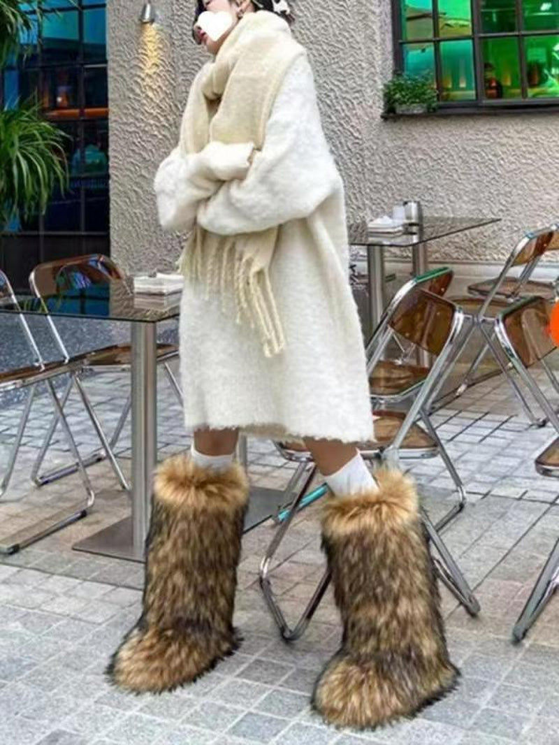 Fashionable Long Tube Snow Boots for Women, New Trend All-Match Plain Plush Knee Boots, Y2K Style Fashion Winter Fur Boots for Women