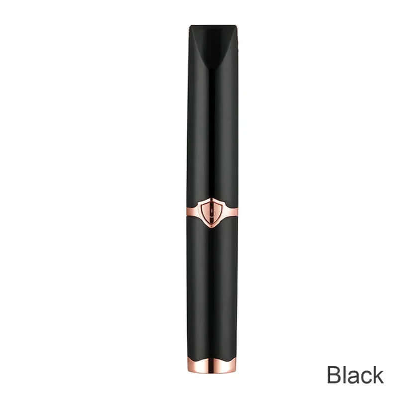 2-in-1 portable heated eyelash curler in sleek black design with rose gold accents, perfect for long-lasting curls.