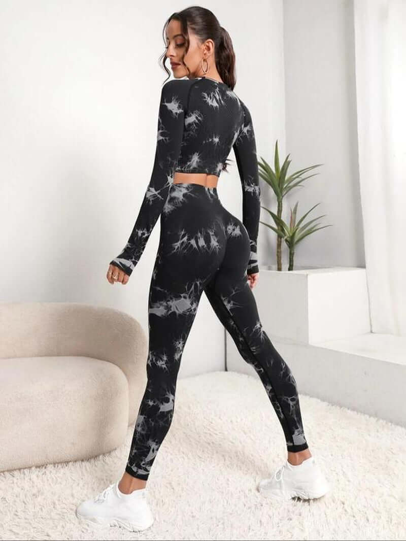 Women'S Tie Dye Print Crop Top & High Waist Leggings Tracksuit Set, Casual Sporty Breathable Comfortable Two-Piece Outfits for Yoga Gym Workout Running, Ladies Fall & Winter Sportswear Valentine'S Day