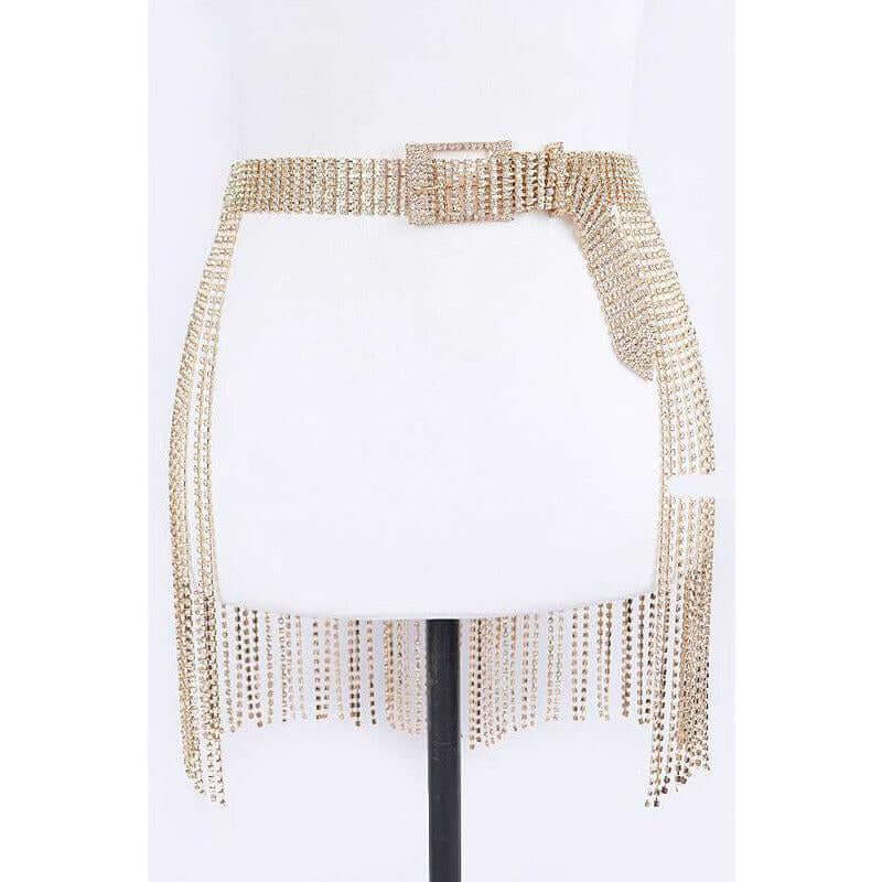 Fringe Rhinestone Buckle Chain Belt