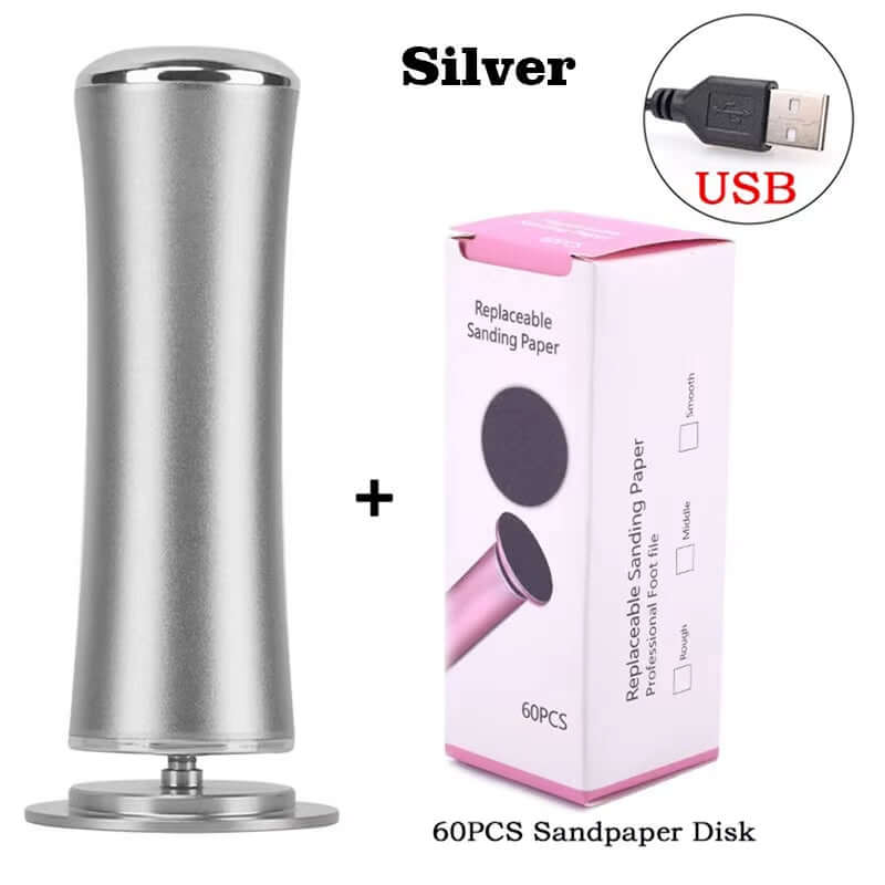 USB electric foot grinder and replacement sandpaper pack, perfect for exfoliating dead skin and pedicure.