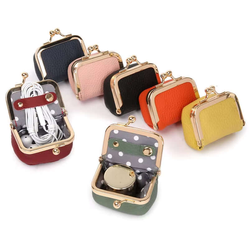 Stylish PU leather mini coin wallets in various colors, perfect for storing jewelry, rings, and accessories.