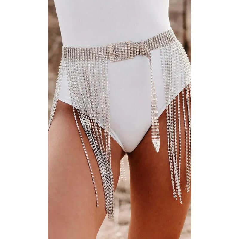 Fringe Rhinestone Buckle Chain Belt