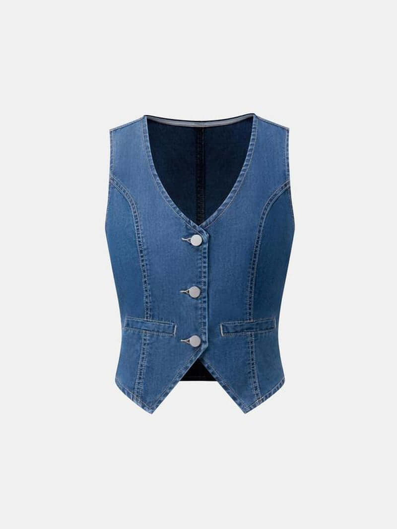 YOZY Women'S Denim Button Front Vest, Casual Sleeveless Vest for Daily Wear, Ladies Clothes for All Seasons